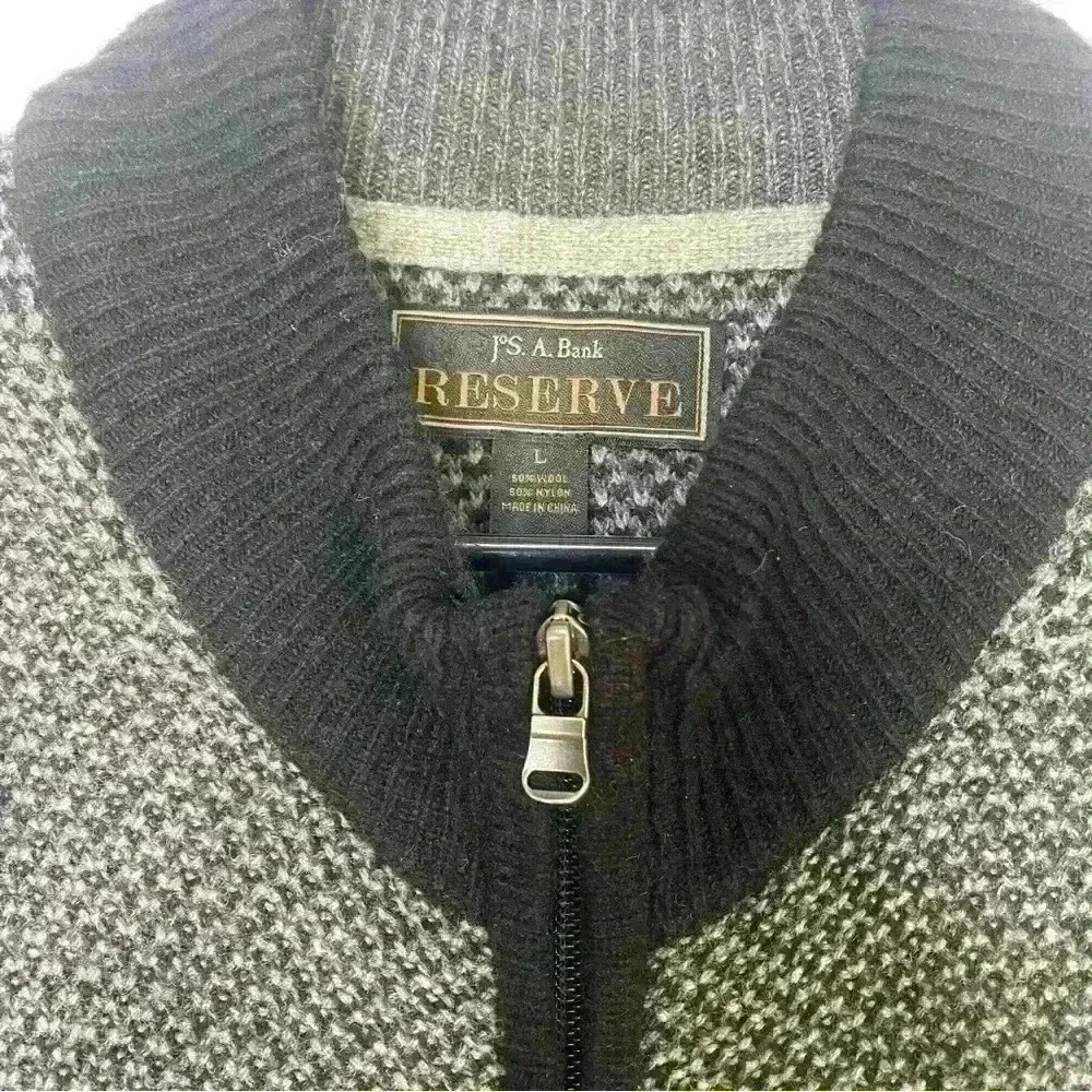 Jos.‎A.Bank Reserve Full zip wool blend Academia elbow patch sweater-SZ Large